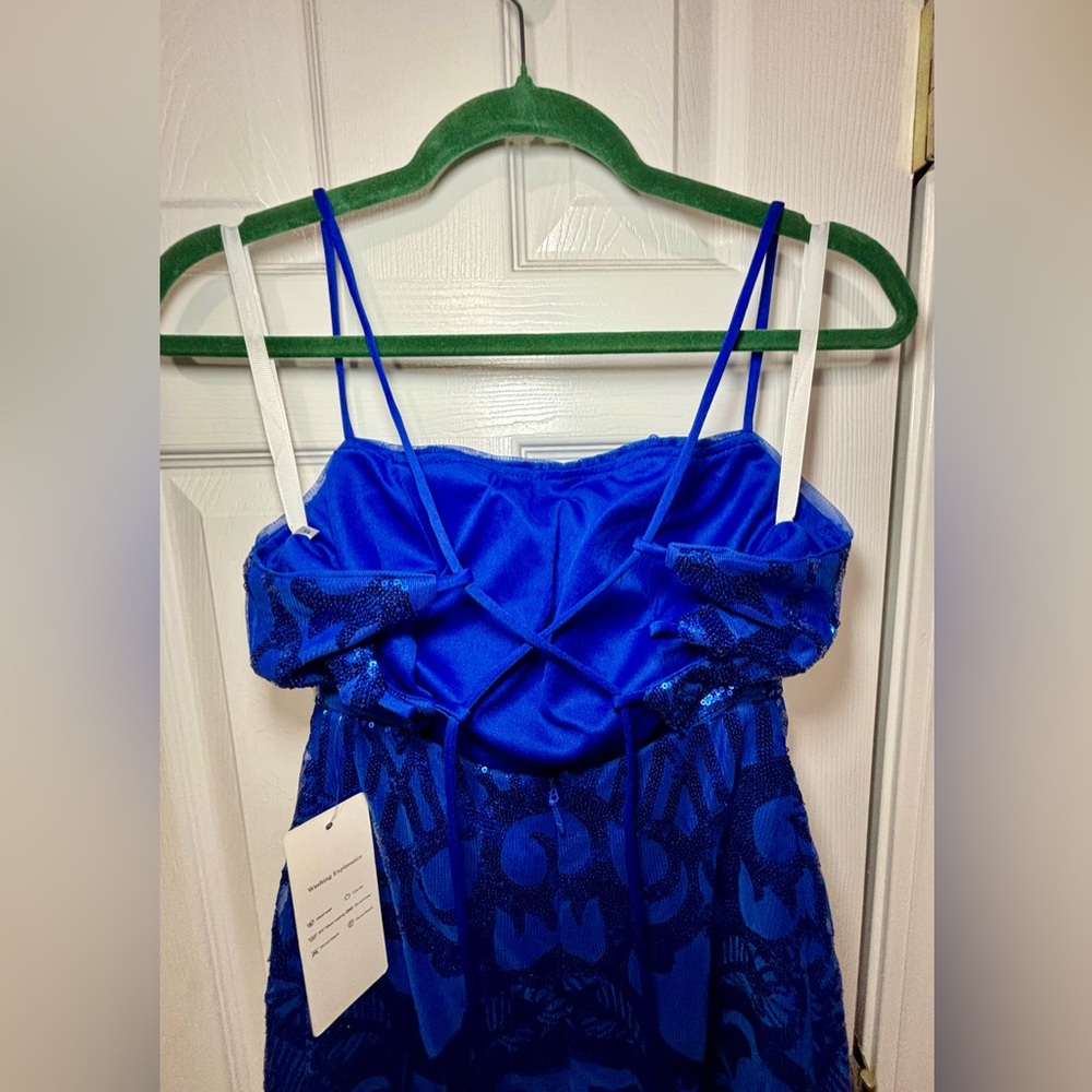 NEW without tags. Dazzling Blue Sequin Mini Prom/Party Dress - Picture 4 of 4
